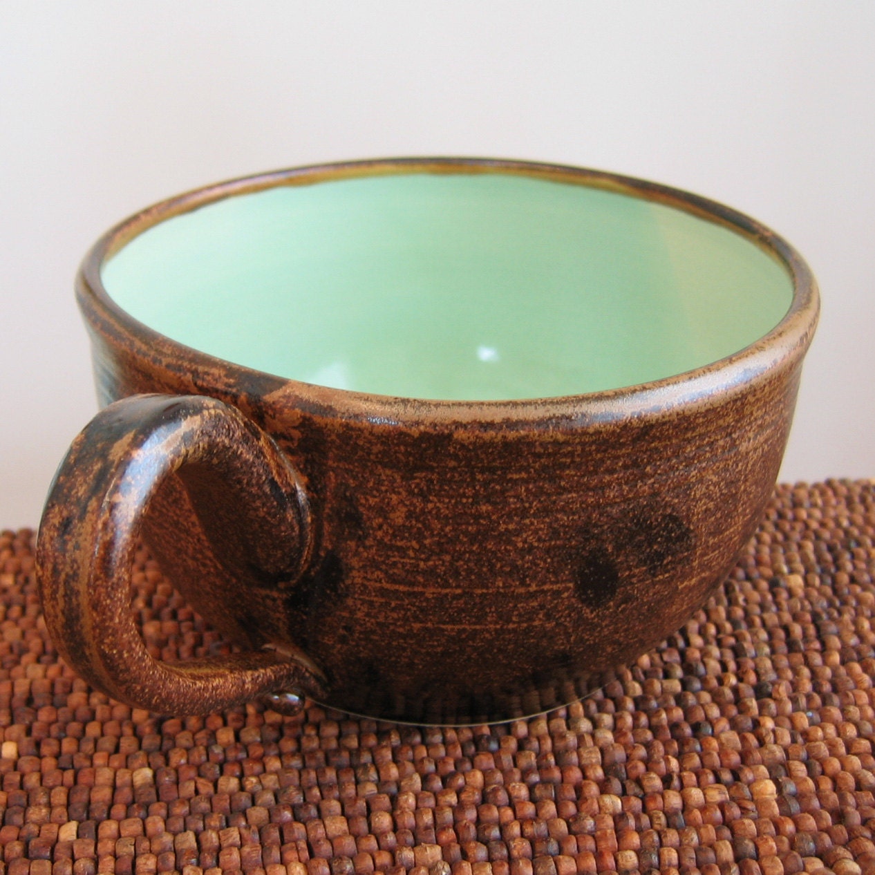 Ceramic Soup Mug in Cocoa Mint Large Stoneware Pottery Cup