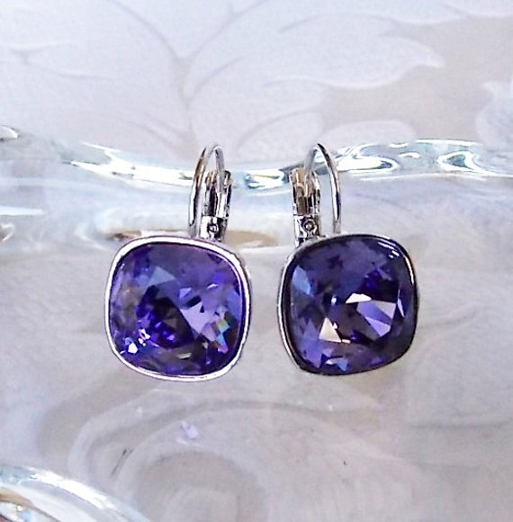 Tanzanite Light Purple Leverback Earrings made with Cushion