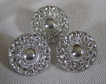 Set of 3 VINTAGE Silver Luster Clear Glass BUTTONS