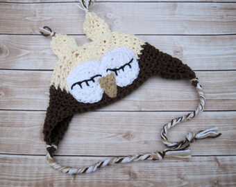 Crochet Baby Hat, Baby Owl Hat, Newborn Hat, Infant Hat, Newborn Owl Hat, Baby Girl Hat, Baby Photo Prop, Baby Boy Hat, Sleepy Owl Hat