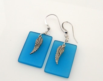 Sea glass jewelry angel wing earrings.