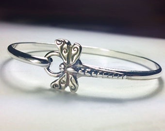 Dragonfly Bracelet Sterling Silver Dragonfly Jewelry- Dragon Fly Bangle Hook Bracelet - Unique Vintage Inspired Fairy Woodland Insect