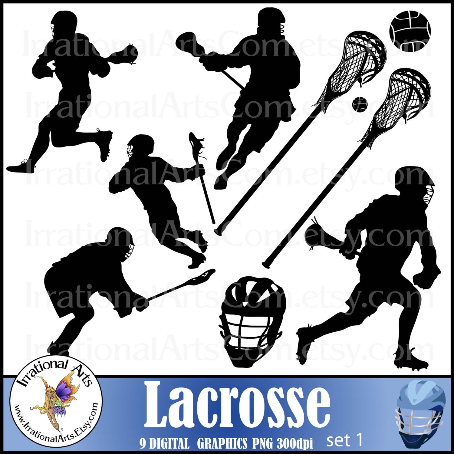 INSTANT DOWNLOAD Lacrosse Players set 1 digital clipart