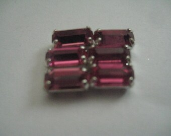 Lot of 6 8x4mm Rose Baguette Shaped Swarovski Rhinestones in Sew on Settings