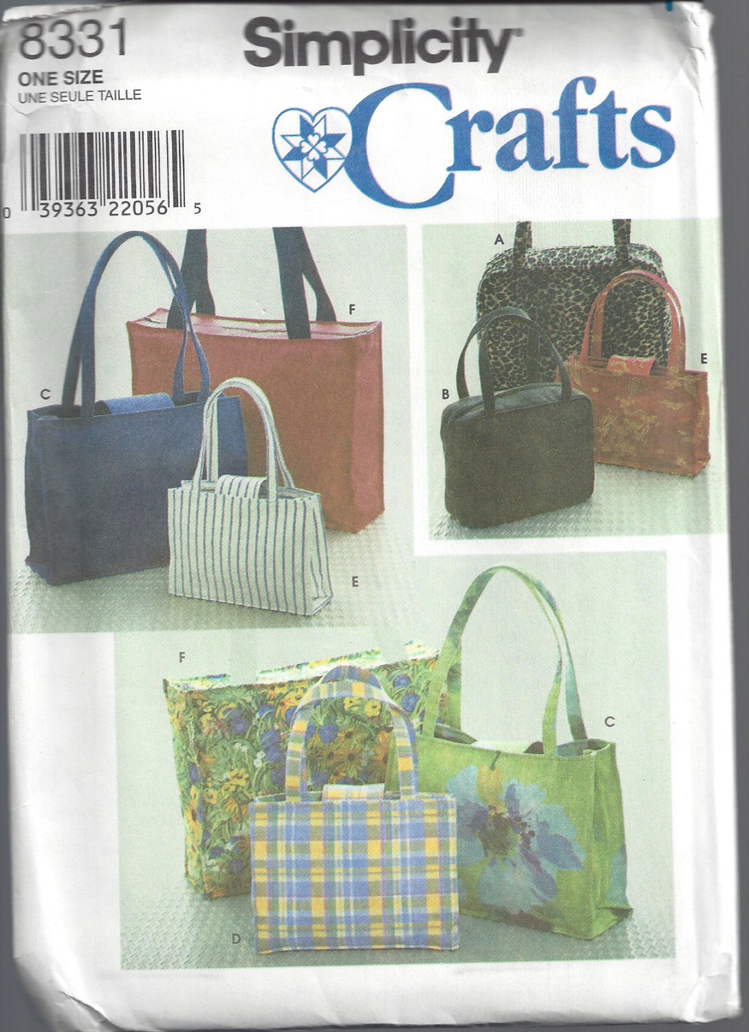 1990s Purse Pattern Simplicity Sewing Tote Handbag Purse Bag