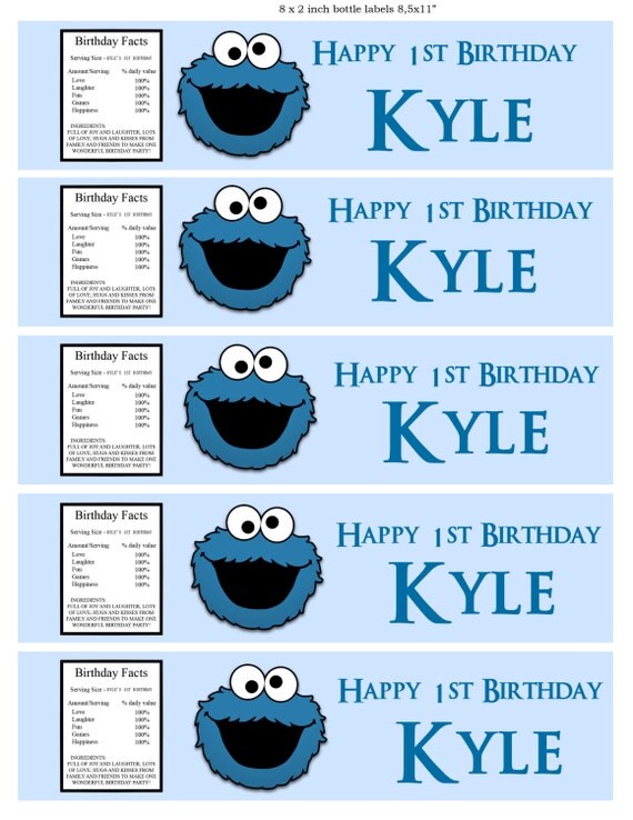 Cookie Monster Water Bottle Labels