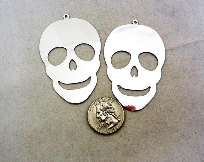 Pair of Large Silver-tone Metal Skull Charms