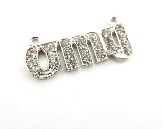 Double Link Rhinestone OMG Pendant Silver-tone