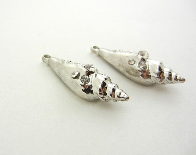 Pair of Silver-tone Conch Shell Charms with Rhinestones