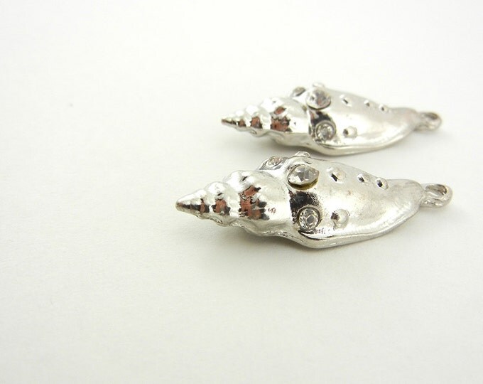 Pair of Silver-tone Conch Shell Charms with Rhinestones