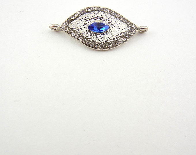 Double Link Silver-tone Eye Charm Blue Marquis Gem