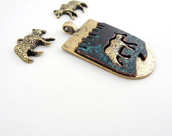 Set of Bear Charms and Pendant Antique Gold-tone and Patina