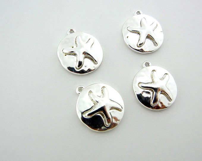 4 Round Silver-tone Starfish Charms