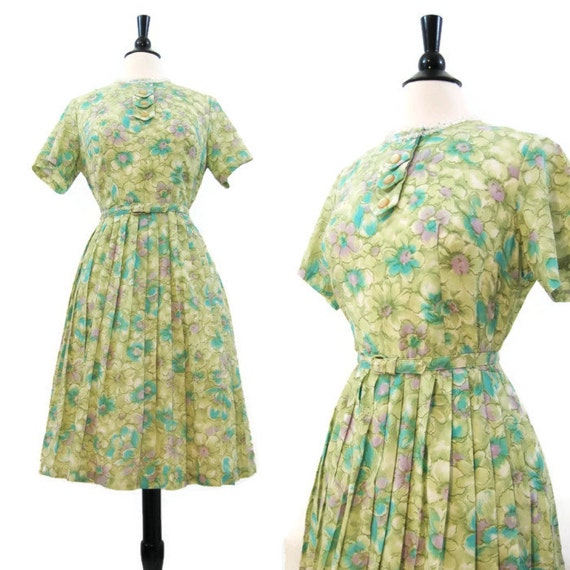 50s 60s Dress Vintage Floral Spring Day Dress M L