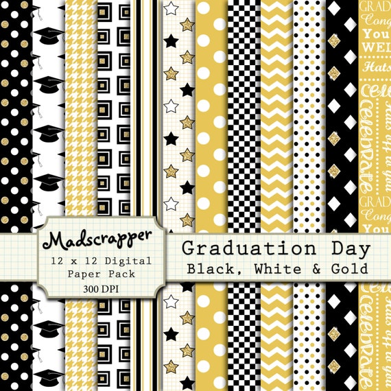 Digital Scrapbook Paper Graduation Day Black White by madscrapper