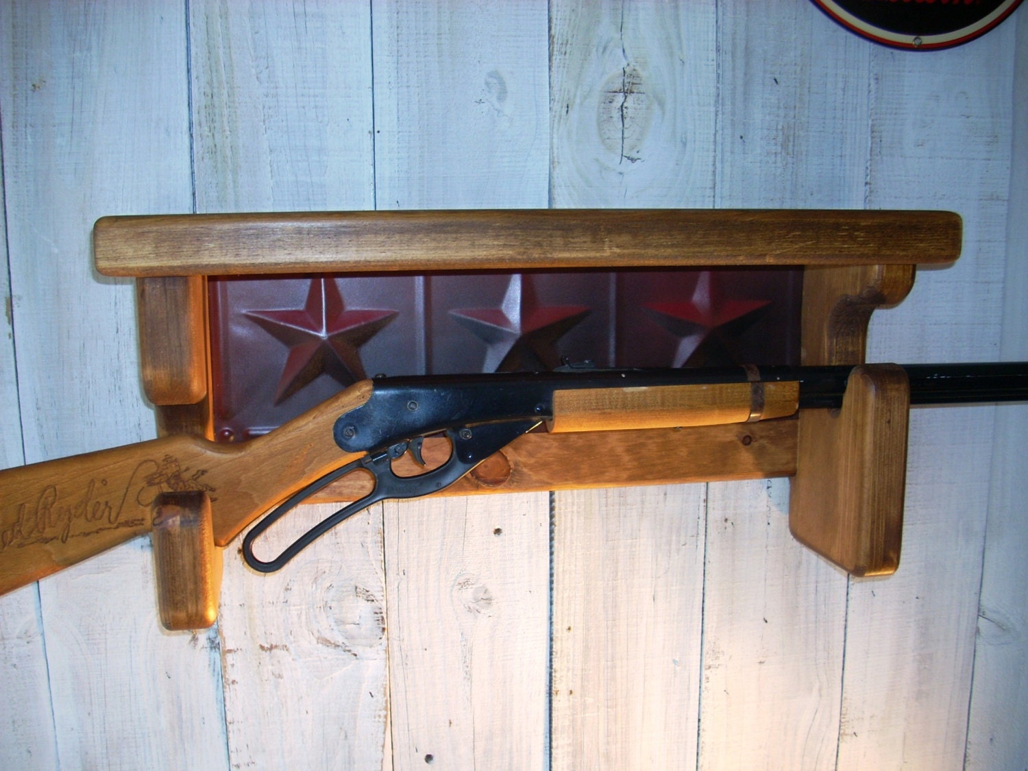 Red Ryder Gun Rack Wall Shelf Western Furniture