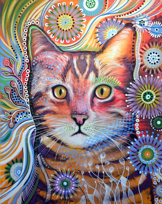  Cat  art  print Abstract cat  Art  Olivia 8 1 2 x