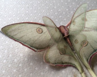 Flying - Handmade Luna Moth (Actias Luna) Butterflies Necklace in Cotton and Silk Organza - Made to Order