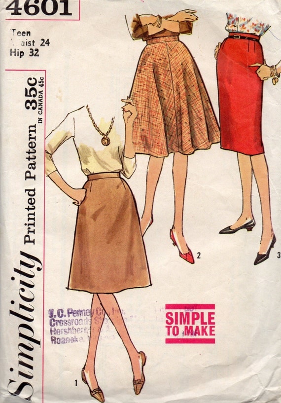 Simplicity 4601 1960s Simple Teen Skirt Set Pattern by mbchills