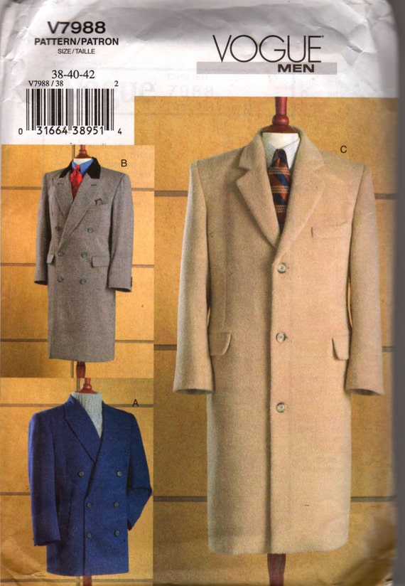Vogue 7988 Mens Single and Double Breasted Coat Pattern Jacket