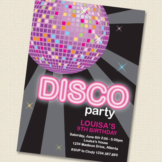 Disco Ball Birthday Party Invitation Printable Personalized (Digital File) Il_570xn