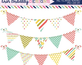 Pink and Yellow Flowers Bunting Flags by ErinBradleyDesigns