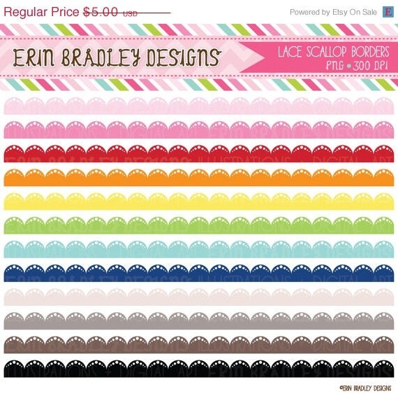 50% OFF SALE Clipart Lace Scalloped Borders Personal & Commercial Use Clip Art Digital Files Il_570xn