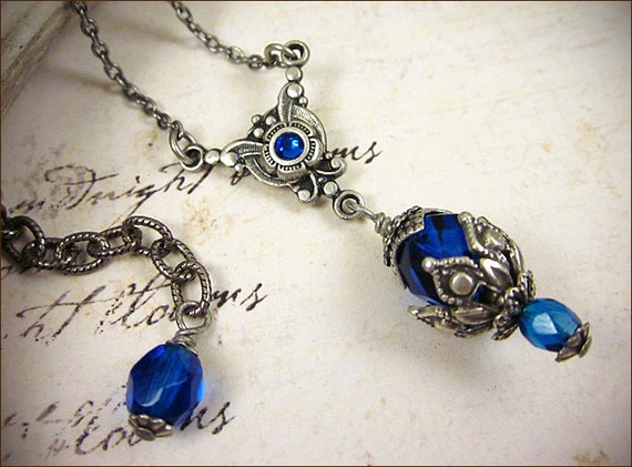 Blue Medieval Necklace Bridesmaid Necklace Renaissance