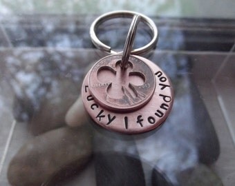 Lucky Charm copper Key chain with one lucky four leaf clover penny