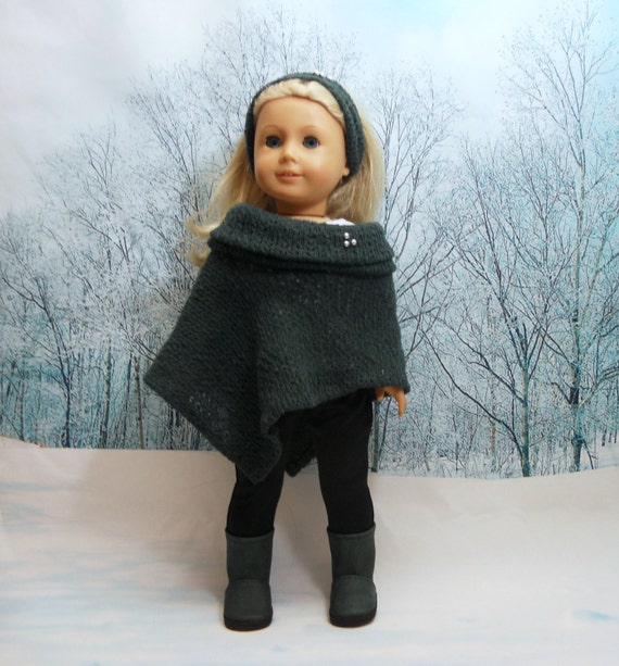 Items similar to American Girl Doll Clothes 5 pc set: Hunter green Poncho, Bl...
