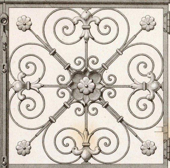 Antique Engraving of a Communion Grill in a Church in Preuilly. 1880 French Print of Decorative and Architectural Metalwork. Plate 16