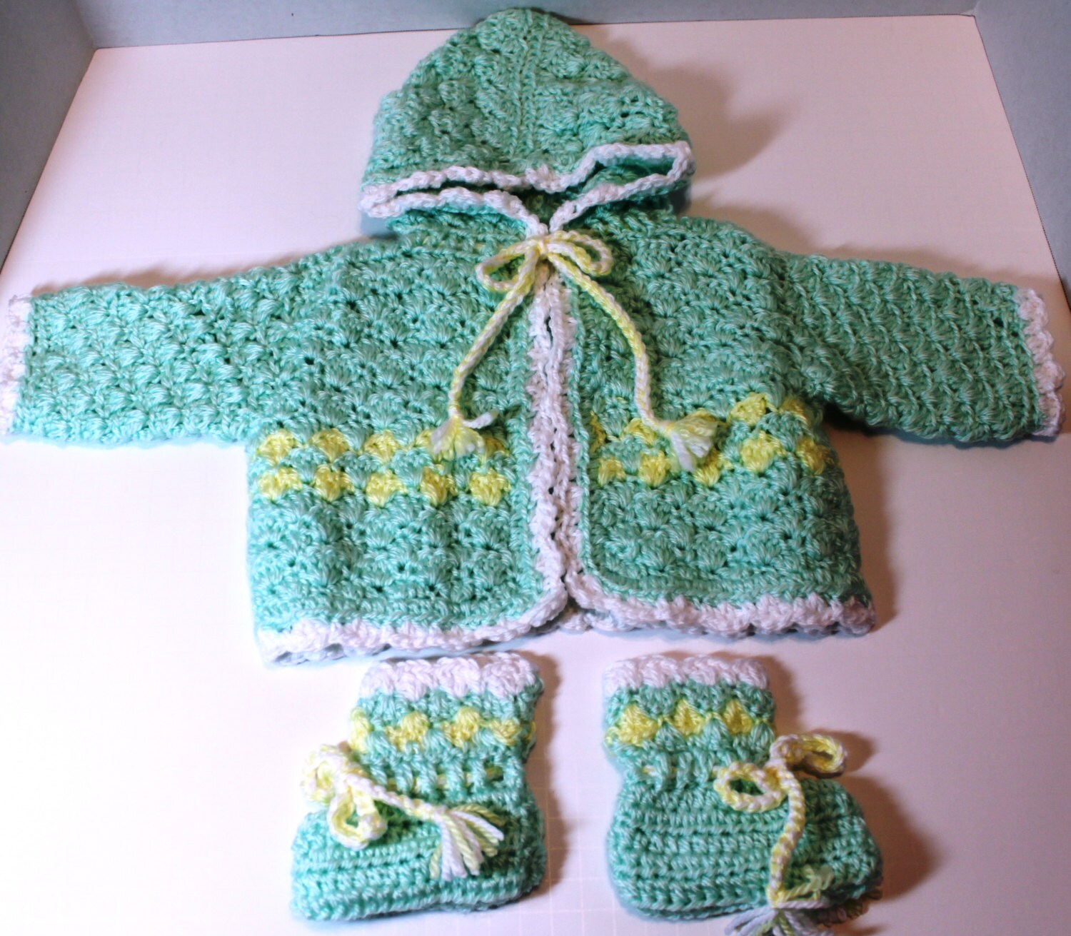 Crochet baby sweater with hood and matching by suelinder55 on Etsy