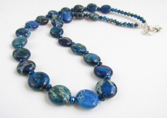 Cobalt Blue Ocean Jasper Beaded Necklace Handmade by by Harleypaws