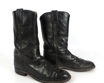 Black Cowboy Boots Vintage 1980s Justin Roper Women's size 6 C