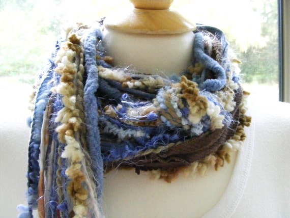 Long Skinny Layered Fiber Scarf in Denim Blue and by meiguidesigns