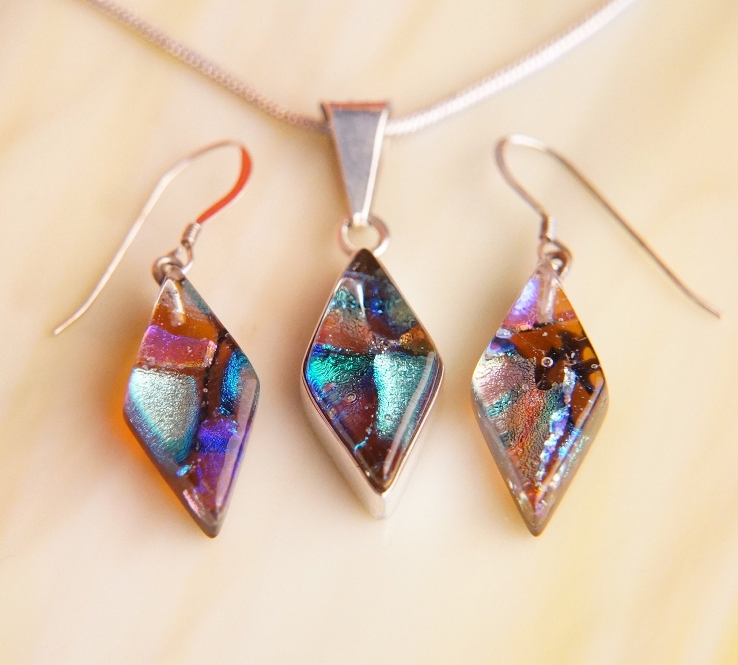 Handmade Dichroic Sterling Silver .925 Fused Glass by ForThePeople