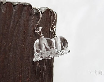 Handmade lampwork glass beads, Lilies of the valley earrings, Clear, sterling silver, artisan SRA