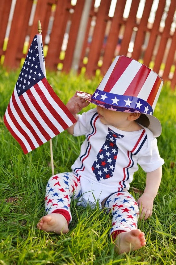 4th of July Suspenders Tie Bodysuit w/ matching leg covers - Red, White & Blue, Patriotic Gift, Homecoming, children, clothing, holiday wear