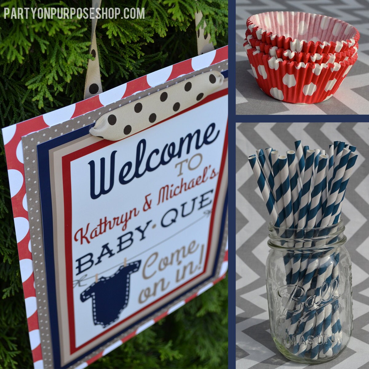 BabyQue Baby Shower Party Decorations Blue Red Brown Fully