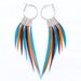 Large Bright Interchangeable Feather Earrings in Turquoise Blue, Orange and Brown on Silver Hoops