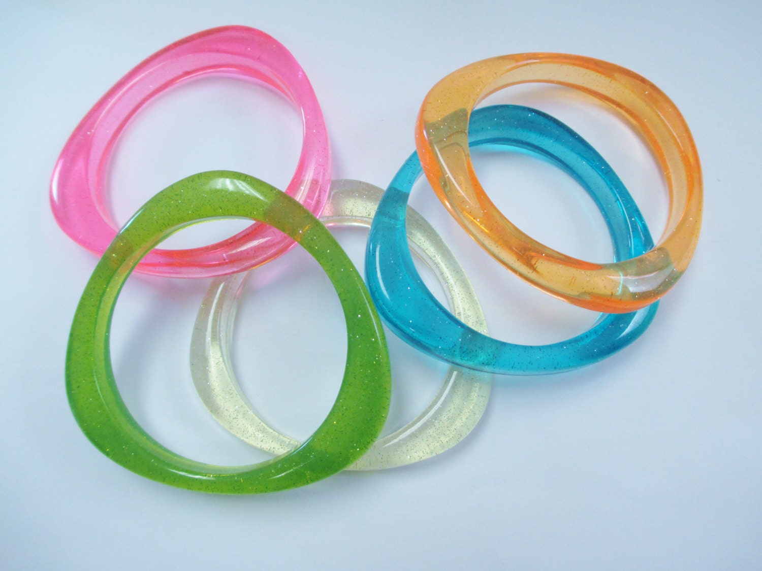 Vintage Glitter Plastic Bangle Bracelets DEADSTOCK