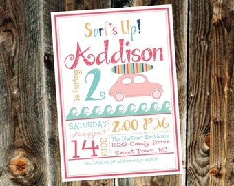 Vintage Surfer Girl Birthday Party Invitation - Print your own