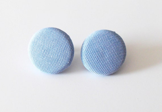 Large Blue Button Ear Studs