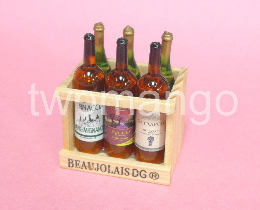 6 Miniature Wine Bottles Dollhouse Miniature Wine Case N157