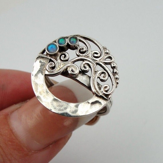 Great Sterling Silver Filigree Opal Ring size 7.5 s by jewela