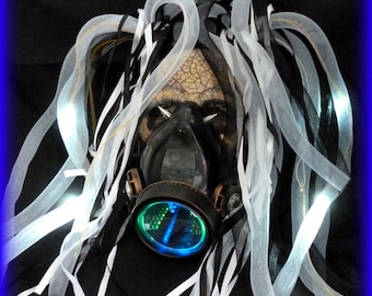 Steampunk goggles LED light dread cyberlock goth RAVE cyber club face gas mask respirator