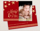 INSTANT DOWNLOAD: Christmas Card Template - Metallic stars - Merry & Bright Il_170x135