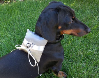 Dog Ring Bearer ~ Engagement Pillow Rhinestone Collar Silver Gray and White