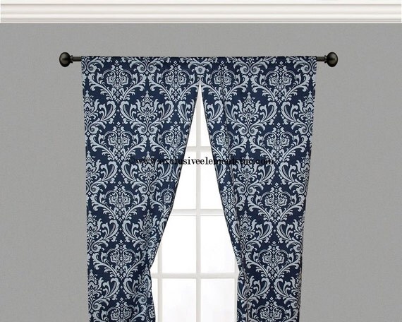 Navy Blue Curtain Panels Navy Blue Damask by exclusiveelements