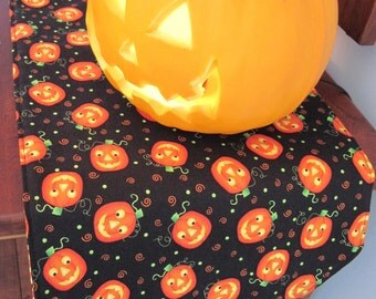 Halloween Table Runner 54 inch Candy Corn Table Runner Orange Pumpkins Table Runner Jack O Lantern Table Runner Black Orange Table Runner